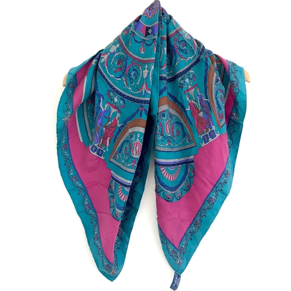 Ginnie Johansen large square silk colorful scarf vintage